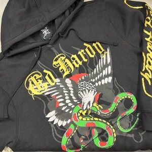Ed Hardy Hoodie Black Eagle Snake Graphic Logo Sleeve Men's Size XL